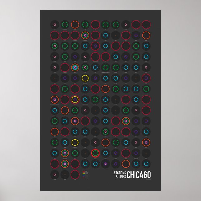 Stations & Lines: Chicago (Dark) Poster (Front)