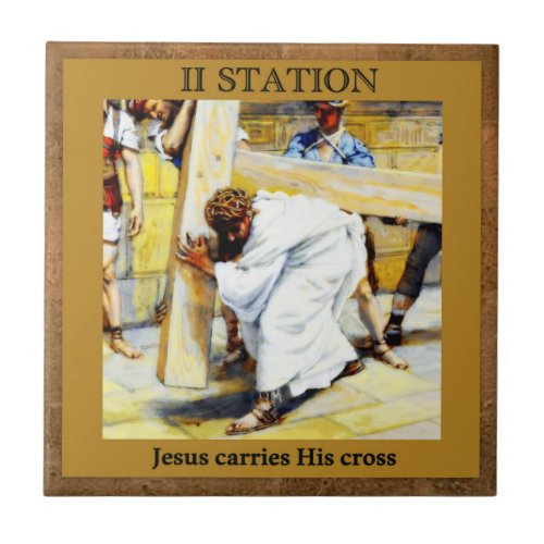 Stations of the Cross 2 of 15 Jesus Carries Cross Tile