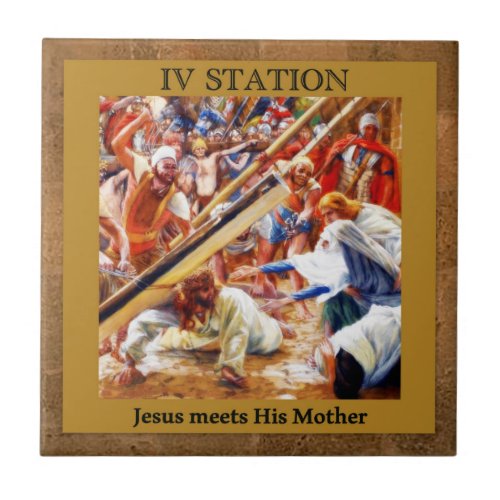 Stations of the Cross 4 of 15 Jesus Meets Mother Tile