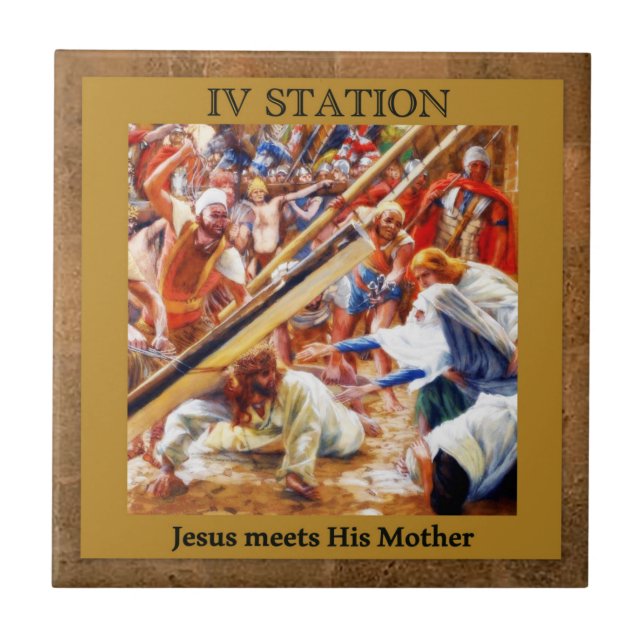 Stations of the Cross #4 of 15 Jesus Meets Mother Tile (Front)