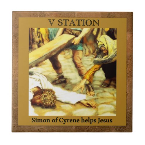Stations of the Cross 5 of 15 Simon Cyrene Tile