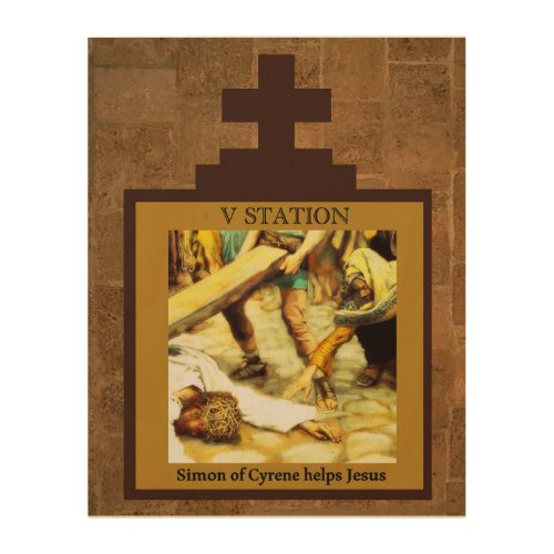 Stations of the Cross 5 of 15 Simon of Cyrene Wood Wall Art