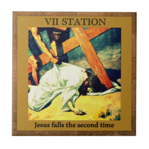 Stations of the Cross 7 of 15 Jesus falls 2nd X Ceramic Tile