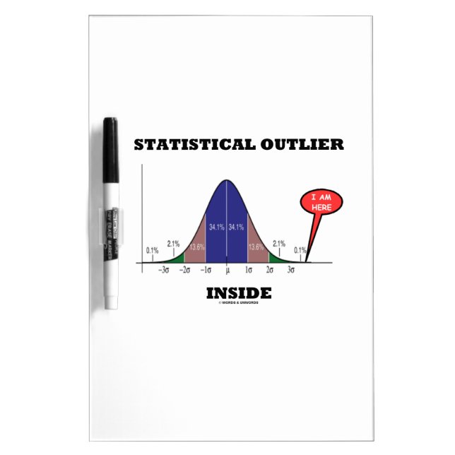 Statistical Outlier Inside (Bell Curve Humor) Dry Erase Board (Front)