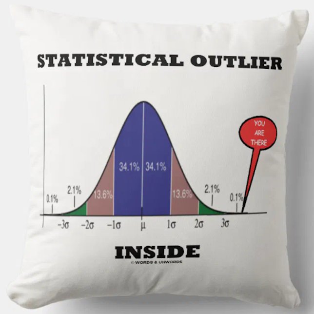 Statistical Outlier Inside You Are There Humor Throw Pillow (Throw pillow gift for any statistical outlier featuring the normal distribution curve)