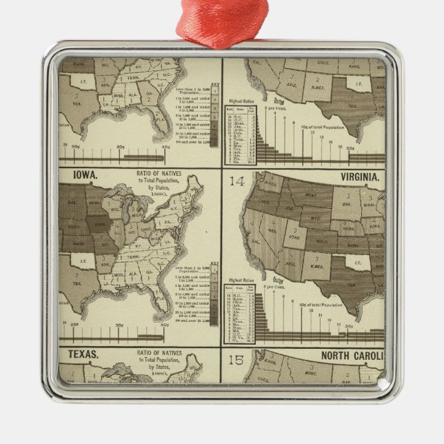 Statistical United States lithographed maps Metal Ornament (Front)