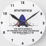 Statistics The Art & Science Of Finding Uncertain Round Clock<br><div class="desc">Wry stats humor clock featuring bell curve (normal distribution curve,  Gaussian curve) and the definition of statistics: "The Art & Science Of Finding Out How Uncertain The World Really Is".  No need to be a statistician or statistics major to enjoy!</div>
