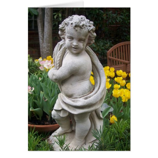 statue and tulips card (Front)