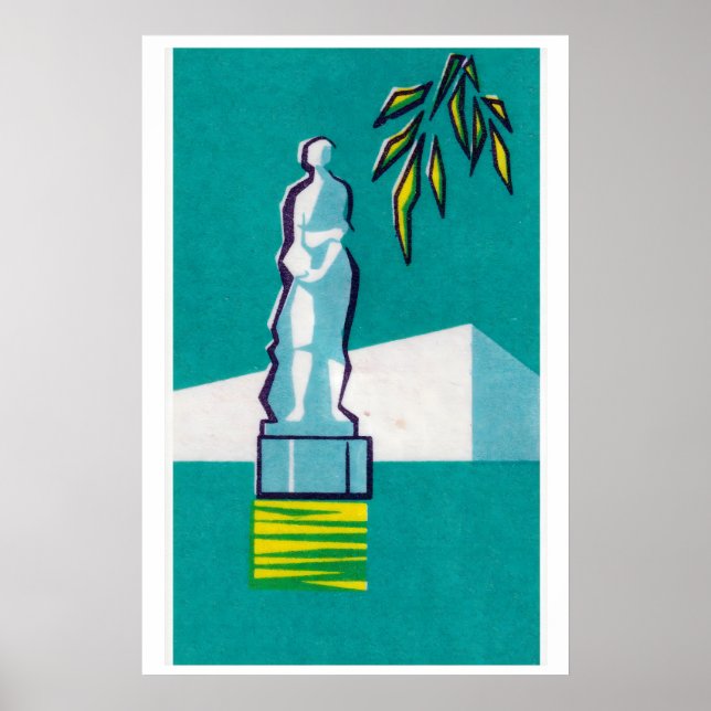 Statue Bust Matchbox Art Print, Czechoslovakian Poster (Front)
