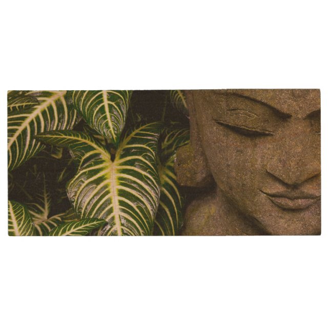 Statue in a Garden: Chiang Mai, Thailand Wood USB Flash Drive (Front)