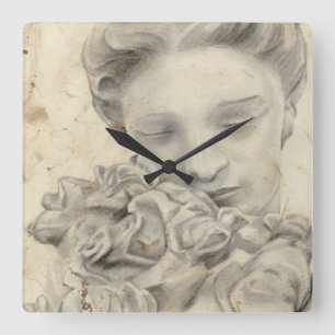 Statue in the Garden I Square Wall Clock