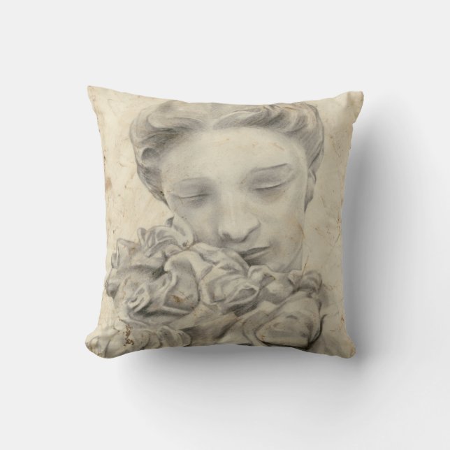 Statue in the Garden I Throw Pillow (Front)