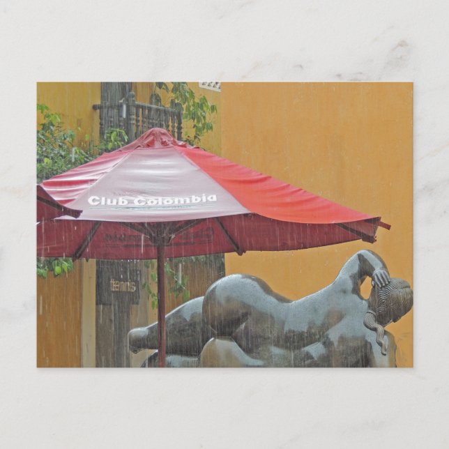 Statue in the Rain in Colombia Postcard (Front)