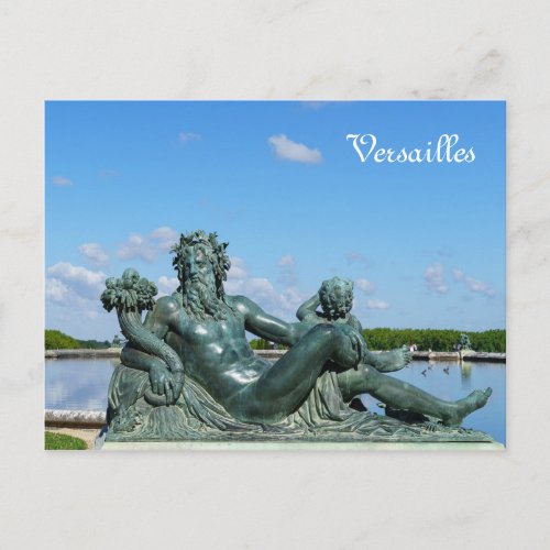 Statue La Loire in the garden of Versailles castle Postcard