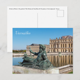 Statue Le Rhone in the garden of Versailles castle Postcard