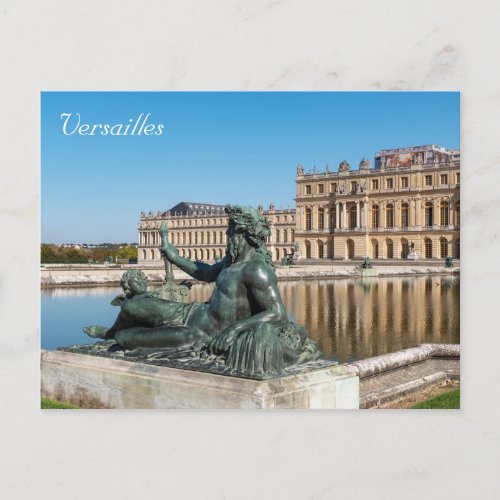 Statue Le Rhone in the garden of Versailles castle Postcard