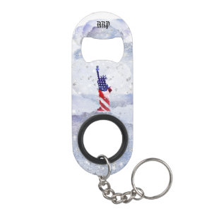 *~* Statue Liberty . Veteran Military Red Blue Keychain Bottle Opener
