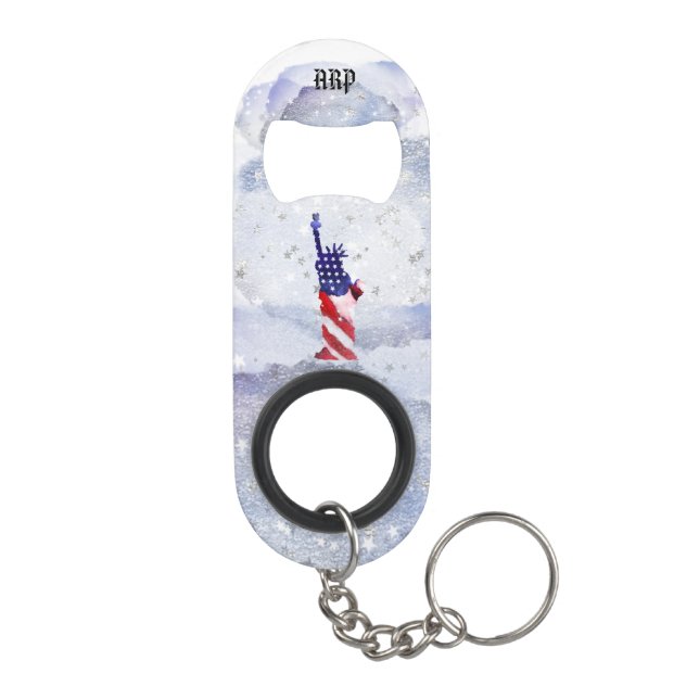*~* Statue Liberty .  Veteran Military Red Blue Keychain Bottle Opener (Back)