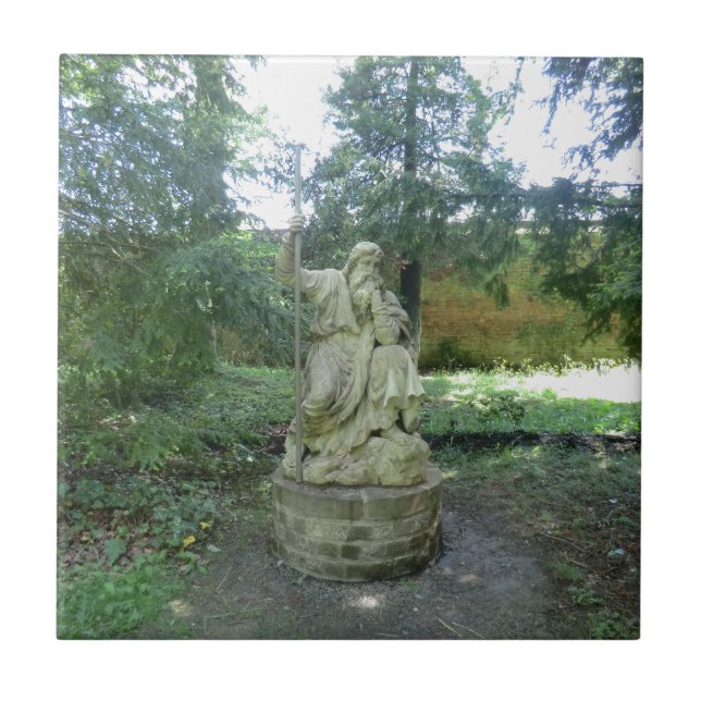 Statue of a Welsh Druid at Erddig Hall Ceramic Tile (Front)