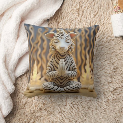 Statue of a zebra meditating Throw Pillow