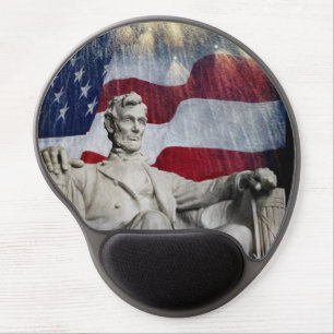 Statue of Abraham Lincoln with Flag & Fireworks Gel Mouse Pad
