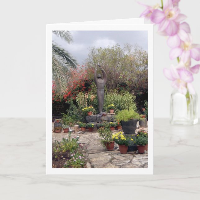 Statue Of Francis Of Assisi In Capernaum Card (Orchid)
