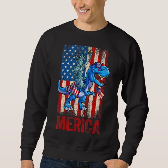 Statue Of Liberty 4th Of July Dino Boys Men Americ Sweatshirt (Front)