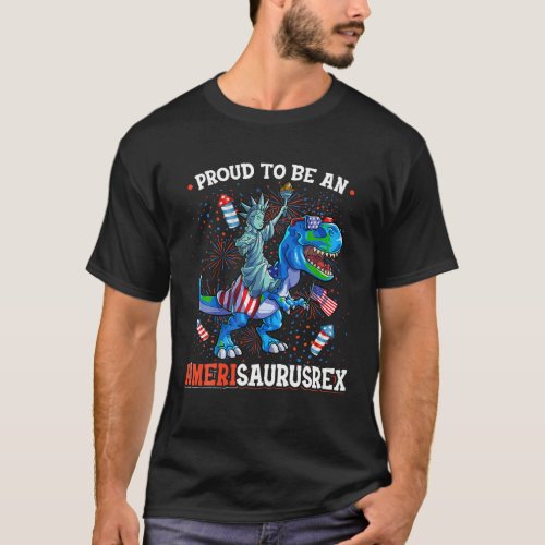 Statue of Liberty 4th Of July Dino Boys Men Americ T_Shirt