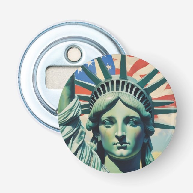 Statue of Liberty & American Flag Art New York Bottle Opener (Front)