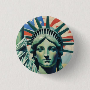 Statue of Liberty & American Flag Art New York Button
