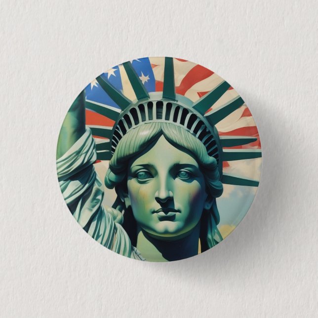 Statue of Liberty & American Flag Art New York Button (Front)