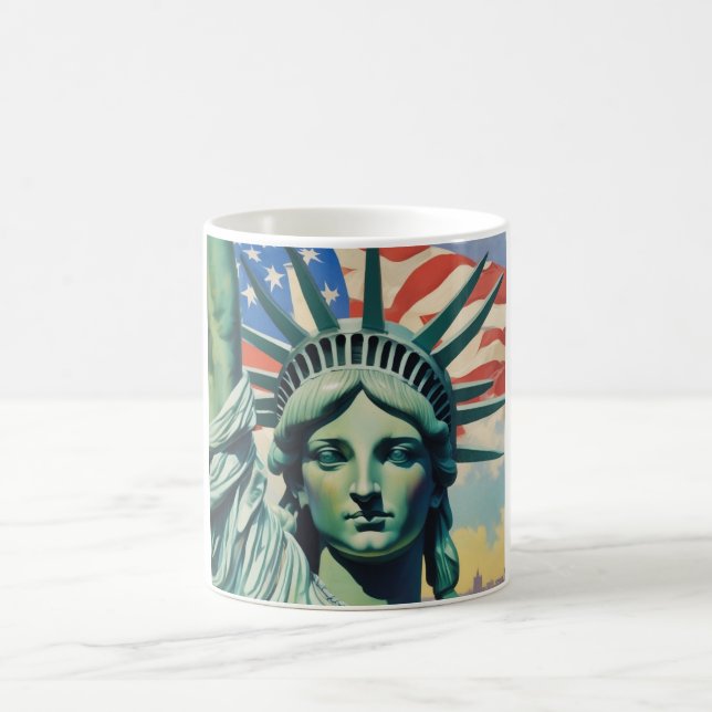 Statue of Liberty & American Flag Art New York Coffee Mug (Center)