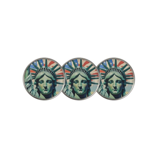 Statue of Liberty & American Flag Art New York Golf Ball Marker (3 Up)