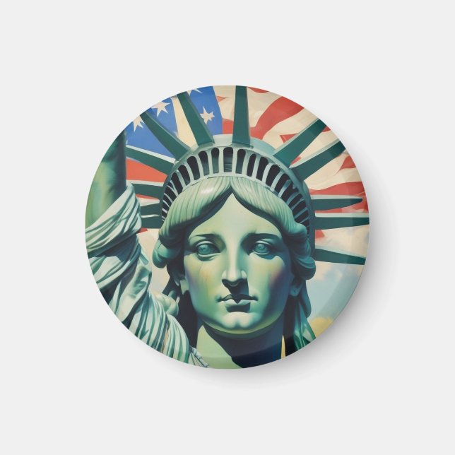 Statue of Liberty & American Flag Art New York Magnet (Front)