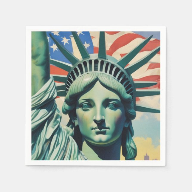 Statue of Liberty & American Flag Art New York Napkins (Front)