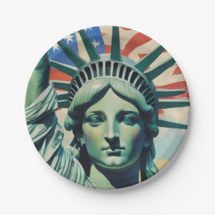 Statue of Liberty & American Flag Art New York Paper Plates
