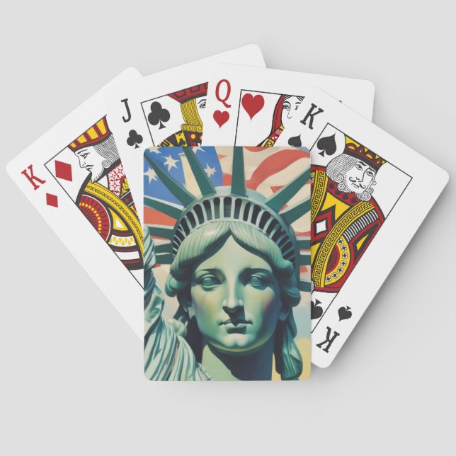 Statue of Liberty & American Flag Art New York Poker Cards (Back)