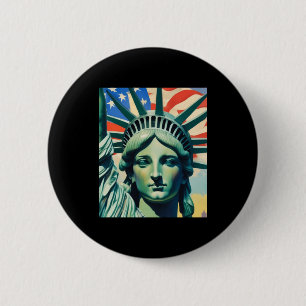 Statue Of Liberty American Flag Art New York T Shi Button
