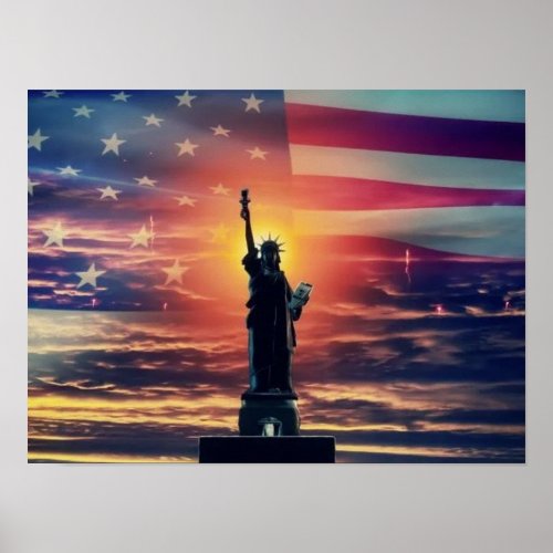 Statue of Liberty American Flag Poster