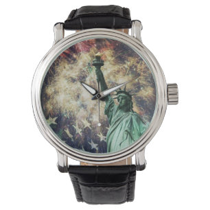 Statue of Liberty & American Flag with Fireworks Watch