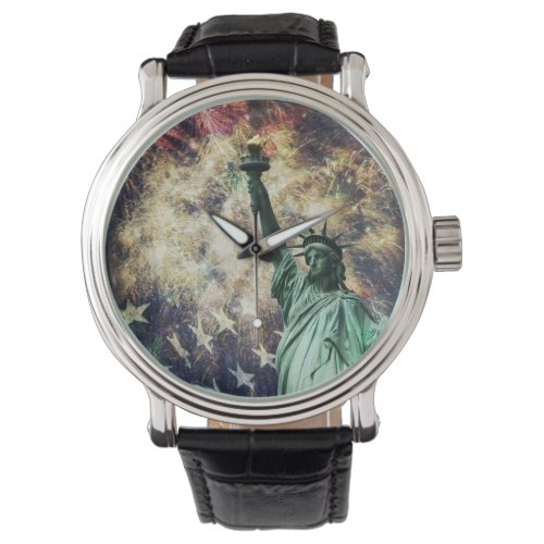 Statue of Liberty  American Flag with Fireworks Watch