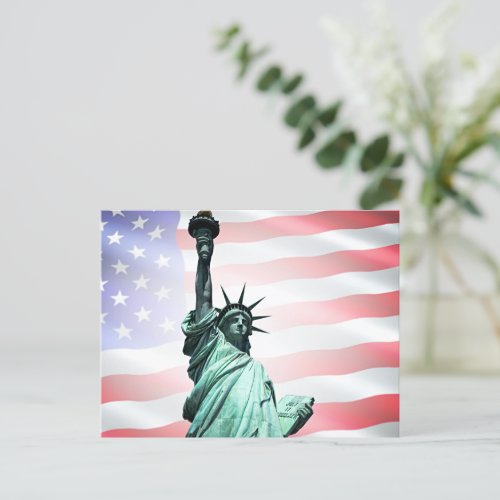 Statue of Liberty and American Flag Postcard