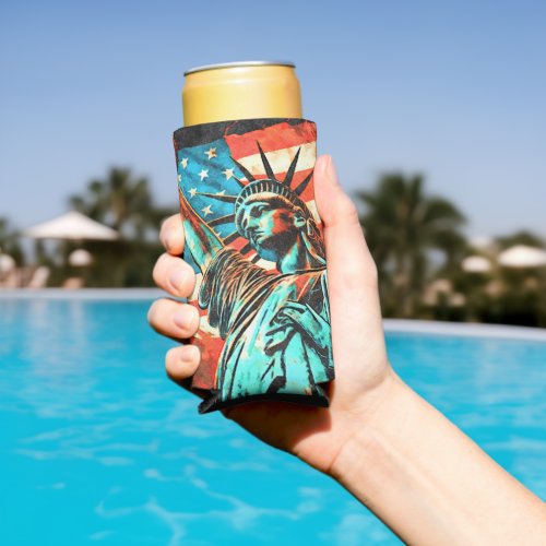 Statue of Liberty and American Flag Seltzer Can Cooler