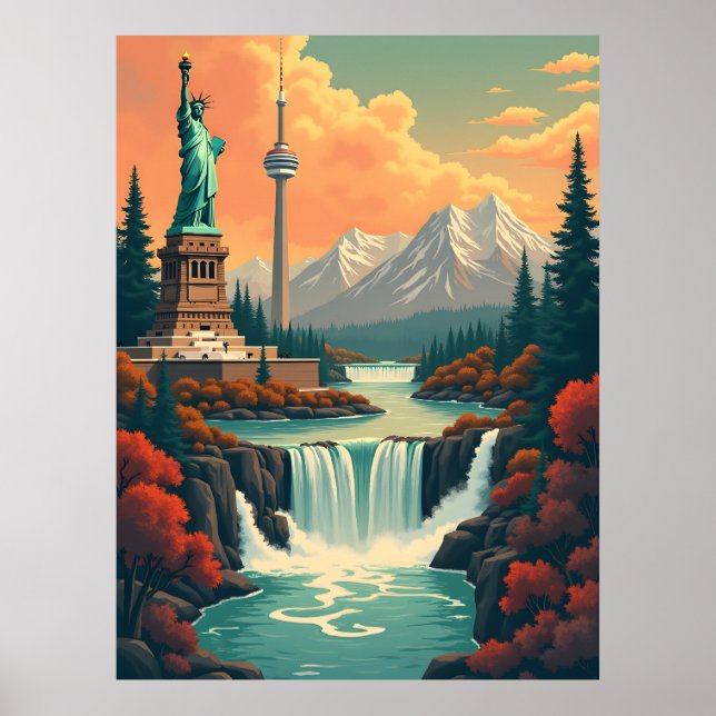 Statue of Liberty and CN Tower Landscape Poster (Front)