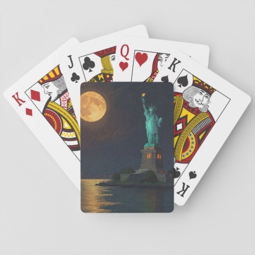 Statue of Liberty and Full Moon Poker Cards