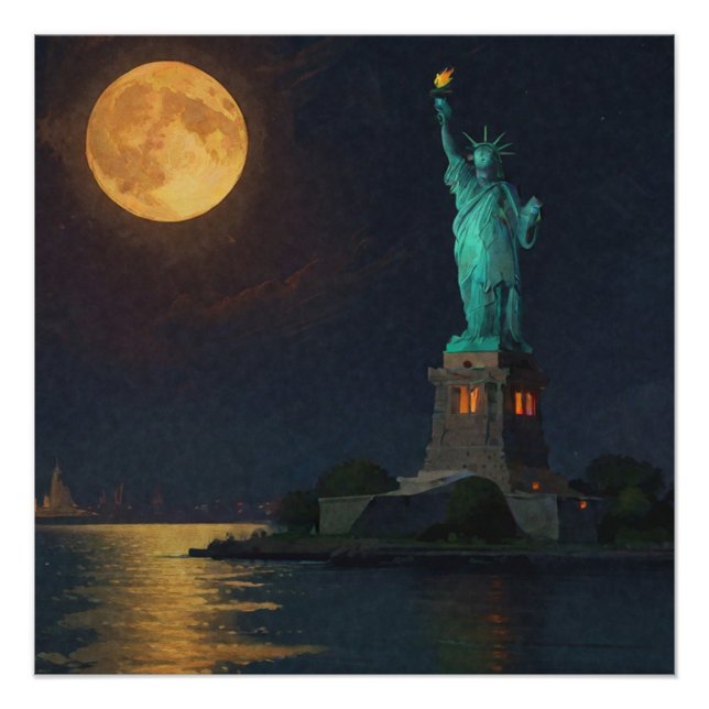 Statue of Liberty and Full Moon Poster (Front)
