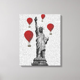 Statue Of Liberty and Red Hot Air Balloons Canvas Print