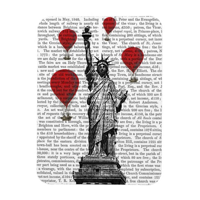 Statue Of Liberty and Red Hot Air Balloons Magnet (Vertical)