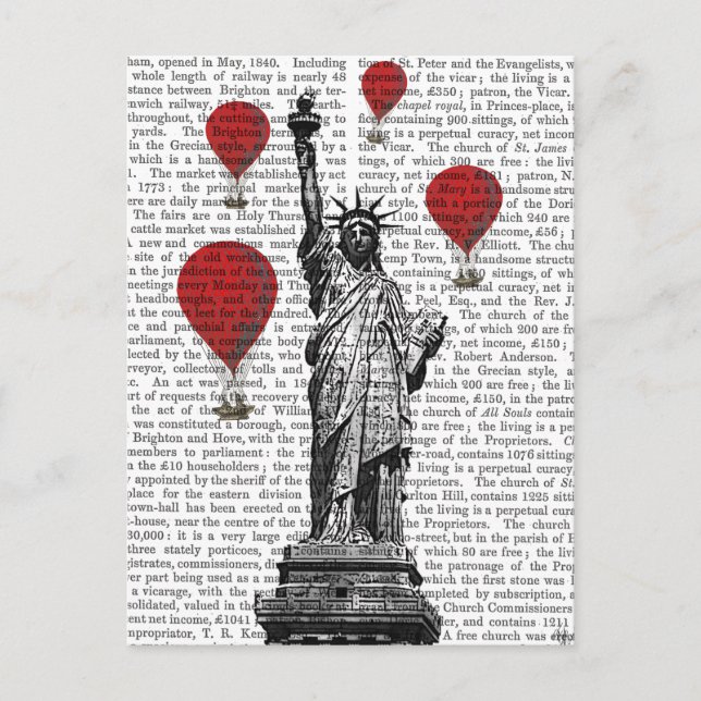 Statue Of Liberty and Red Hot Air Balloons Postcard (Front)