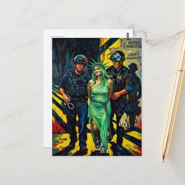 Statue of Liberty Arrested Postcard (Front/Back In Situ)